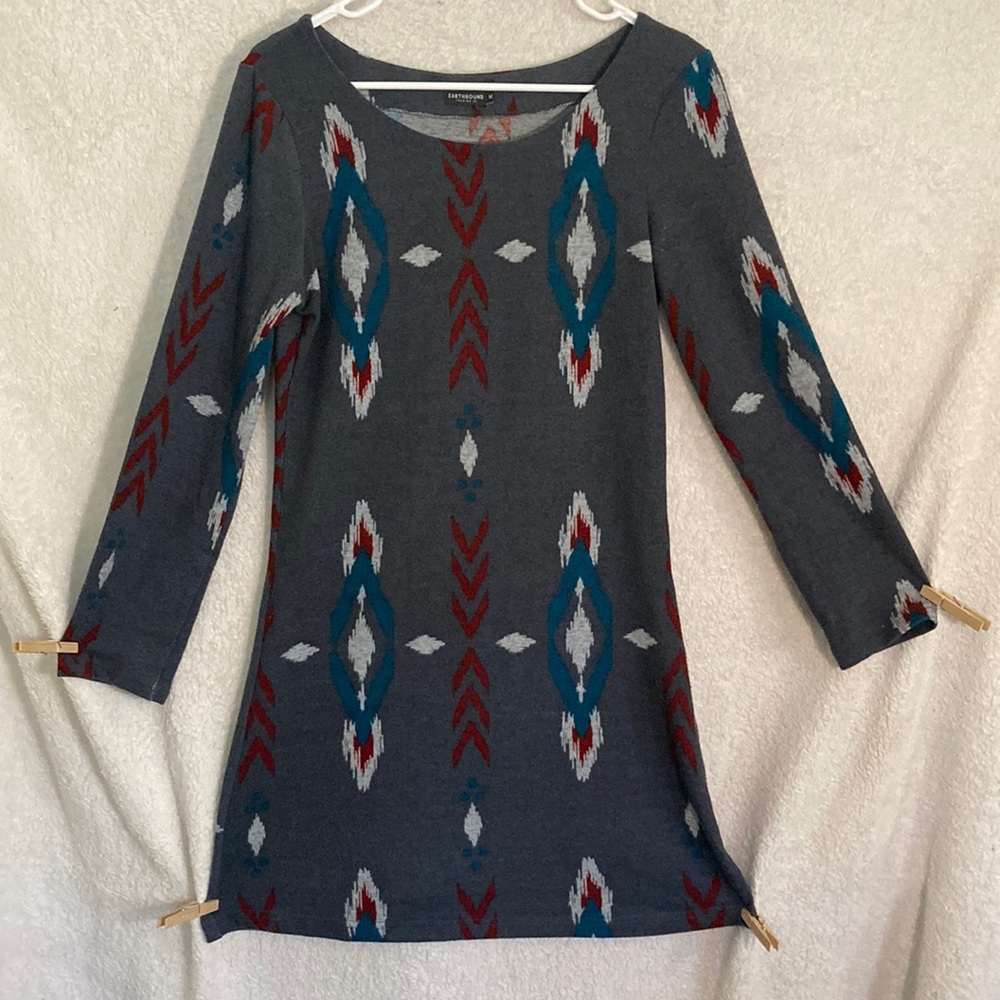 Earthbound Southwestern Aztec Long Sleeve Sweater Dress